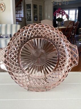 Anchor Hocking “Waterford” Pink Depression Glass Cake Plate